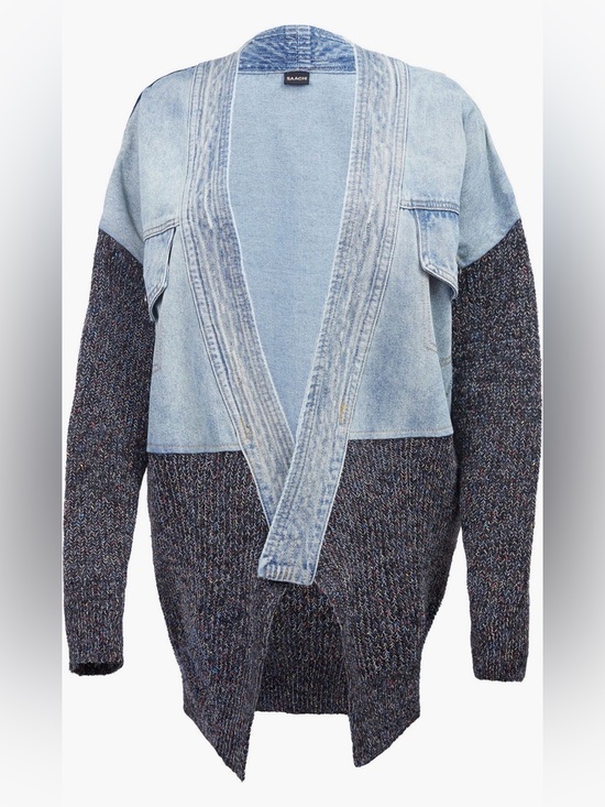 SAACHI Sweaters - SAACHI Denim-Trim Mixed Knit Cardigan